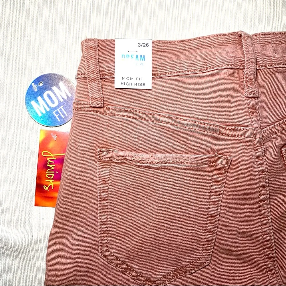 YMI Hybrid Dream Fit High Rise Mom Jeans Mauve Pink Distressed NWT Sz 3/26 Y2K